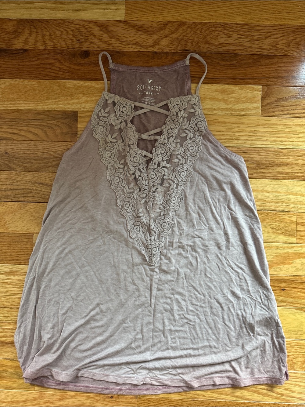 American Eagle Outfitters Mauve Lace-Front Halter Tank